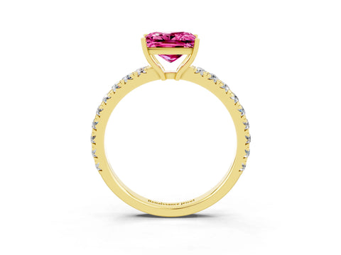 Yellow gold Princess Cut Pink Sapphire Pavé Solitaire Engagement Ring with Four-Prong Setting_15