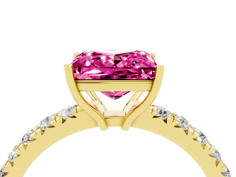 Yellow gold Princess Cut Pink Sapphire Pavé Solitaire Engagement Ring with Four-Prong Setting_16