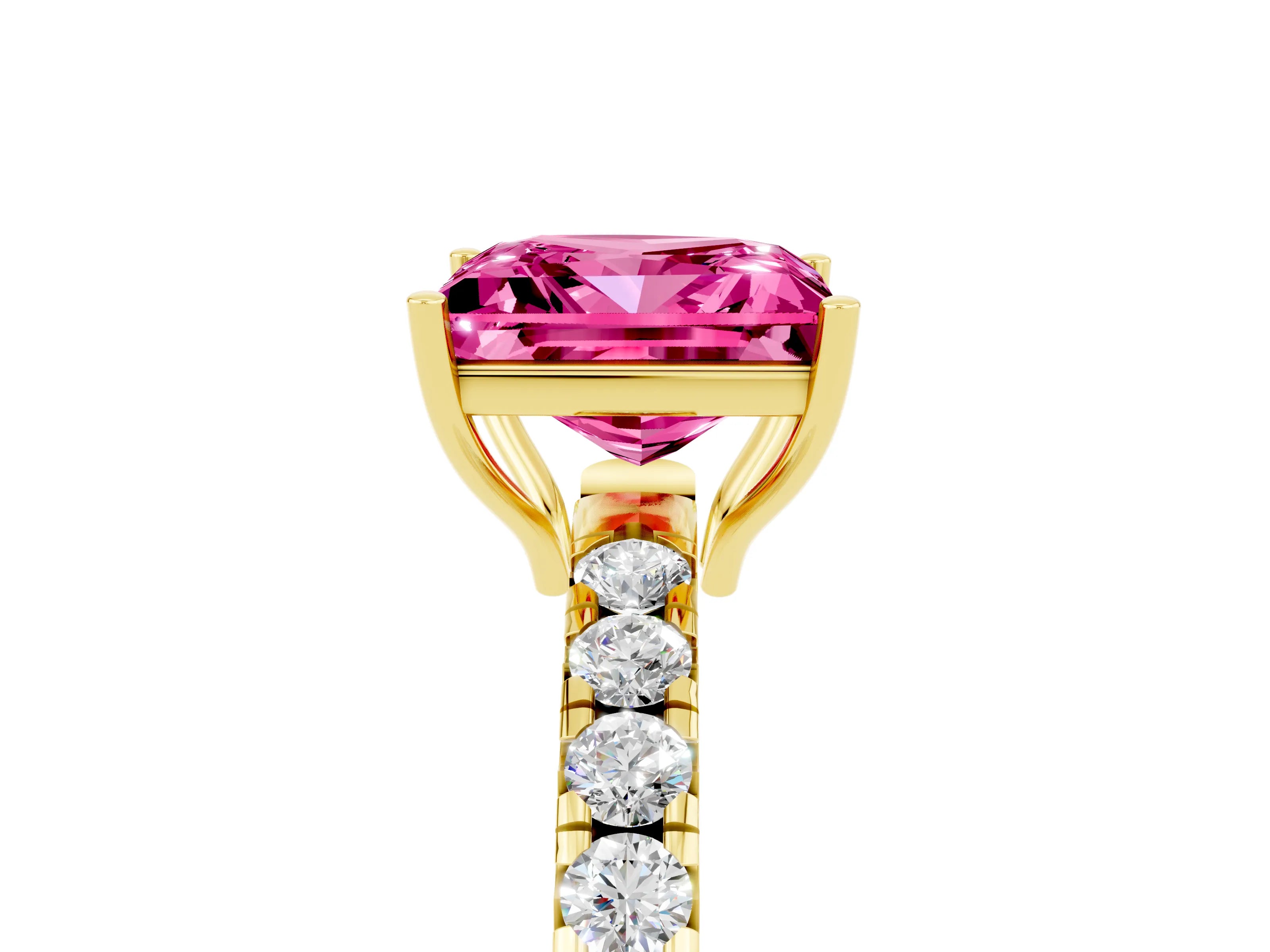 Yellow gold Princess Cut Pink Sapphire Pavé Solitaire Engagement Ring with Four-Prong Setting_17