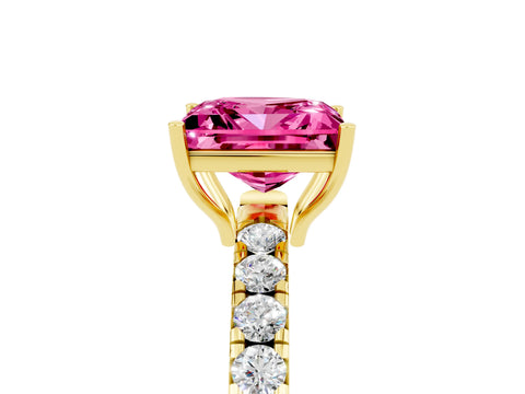 Yellow gold Princess Cut Pink Sapphire Pavé Solitaire Engagement Ring with Four-Prong Setting_17