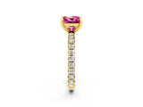 Yellow gold Princess Cut Pink Sapphire Pavé Solitaire Ring with Round Band and Prong Setting_14