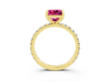 Yellow gold Princess Cut Pink Sapphire Pavé Solitaire Ring with Round Band and Prong Setting_15