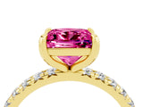 Yellow gold Princess Cut Pink Sapphire Pavé Solitaire Ring with Round Band and Prong Setting_16