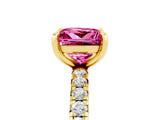 Yellow gold Princess Cut Pink Sapphire Pavé Solitaire Ring with Round Band and Prong Setting_17