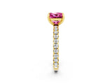 Yellow gold Princess Cut Pink Sapphire Pavé Solitaire Ring with Round Band and Prong Setting_26
