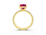 Yellow gold Princess Cut Pink Sapphire Pavé Solitaire Ring with Round Band and Prong Setting_27