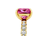 Yellow gold Princess Cut Pink Sapphire Pavé Solitaire Ring with Round Band and Prong Setting_29