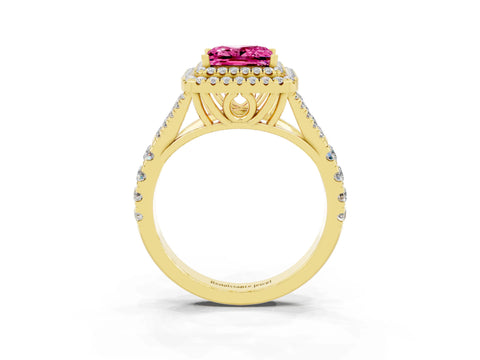 Yellow gold Princess Cut Pink Sapphire Pavé Split Shank Double Halo Engagement Ring_3