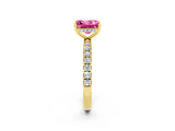 Yellow gold Princess Cut Pink Sapphire Pave Band Solitaire Ring with Four-Prong Setting_14
