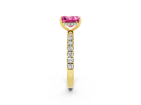 Yellow gold Princess Cut Pink Sapphire Pave Band Solitaire Ring with Four-Prong Setting_14