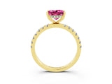 Yellow gold Princess Cut Pink Sapphire Pave Band Solitaire Ring with Four-Prong Setting_15