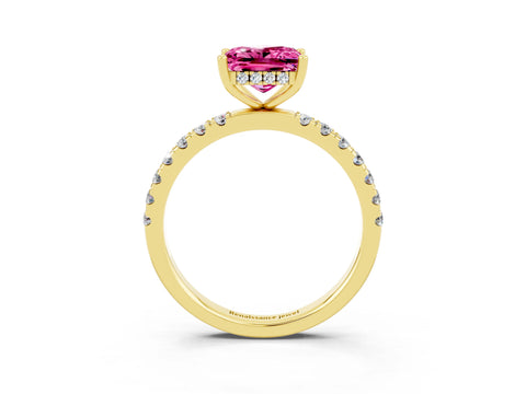Yellow gold Princess Cut Pink Sapphire Pave Band Solitaire Ring with Four-Prong Setting_15