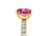 Yellow gold Princess Cut Pink Sapphire Pave Band Solitaire Ring with Four-Prong Setting_17