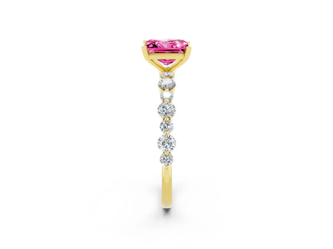 Yellow gold Princess Cut Pink Sapphire Prong Set Engagement Ring with Pavé Band_14