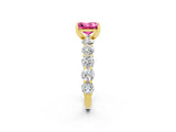 Yellow gold Princess Cut Pink Sapphire Prong Setting with Side Stones on a Pave Band_26