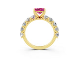 Yellow gold Princess Cut Pink Sapphire Prong Setting with Side Stones on a Pave Band_27