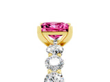 Yellow gold Princess Cut Pink Sapphire Prong Setting with Side Stones on a Pave Band_29