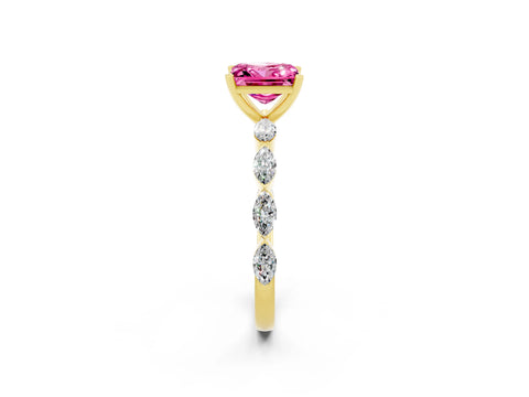 Yellow gold Princess Cut Pink Sapphire Ring with Marquise Side Stones and Prong Setting_14