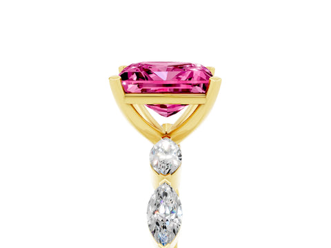 Yellow gold Princess Cut Pink Sapphire Ring with Marquise Side Stones and Prong Setting_17