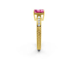 Yellow gold Princess Cut Pink Sapphire Ring with Milgrain Pavé Band and Four-Prong Setting_38