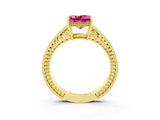 Yellow gold Princess Cut Pink Sapphire Ring with Milgrain Pavé Band and Four-Prong Setting_39