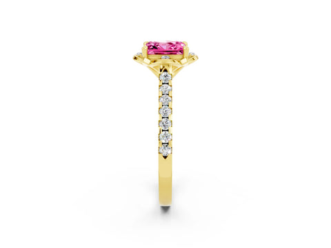 Yellow gold Princess Cut Pink Sapphire Ring with Pavé Band and Floral Prong Setting_2