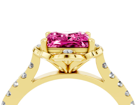 Yellow gold Princess Cut Pink Sapphire Ring with Pavé Band and Floral Prong Setting_4