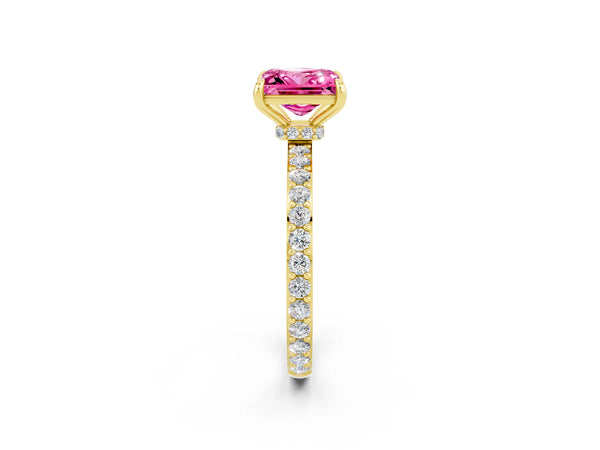 Yellow gold Princess Cut Pink Sapphire Pavé Engagement Ring with Round  Accents and Prong Setting