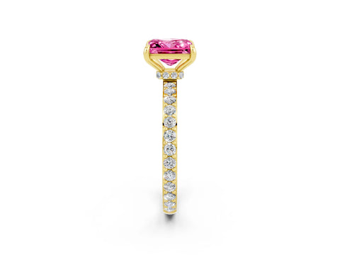 Yellow gold Princess Cut Pink Sapphire Ring with Pavé Band and Four-Prong Setting_26