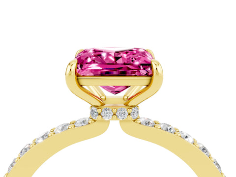 Yellow gold Princess Cut Pink Sapphire Ring with Pavé Band and Four-Prong Setting_28