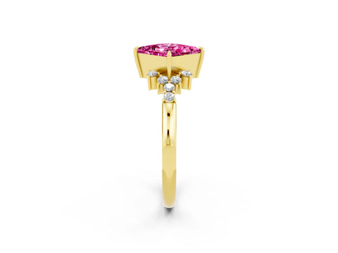 Yellow gold Princess Cut Pink Sapphire Ring with Side Stones and Four-Prong Setting_62