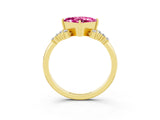 Yellow gold Princess Cut Pink Sapphire Ring with Side Stones and Four-Prong Setting_63