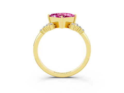 Yellow gold Princess Cut Pink Sapphire Ring with Side Stones and Four-Prong Setting_63