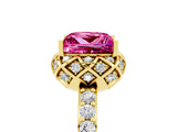 Yellow gold Princess Cut Pink Sapphire Scalloped Halo Engagement Ring with Round Shared Prong Band_17