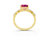 Yellow gold Princess Cut Pink Sapphire Scattered Round Accent Ring with Prong Setting_34