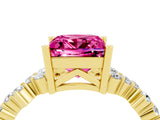 Yellow gold Princess Cut Pink Sapphire Scattered Round Accent Ring with Prong Setting_35