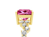 Yellow gold Princess Cut Pink Sapphire Scattered Round Accent Ring with Prong Setting_36