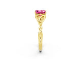Yellow gold Princess Cut Pink Sapphire Solitaire Celtic Knot Ring with Four-Prong Setting_38