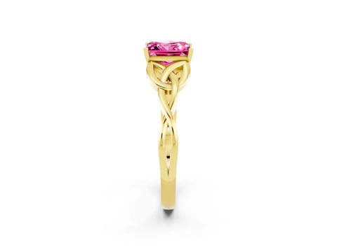Yellow gold Princess Cut Pink Sapphire Solitaire Celtic Knot Ring with Four-Prong Setting_38