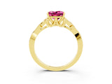 Yellow gold Princess Cut Pink Sapphire Solitaire Celtic Knot Ring with Four-Prong Setting_39