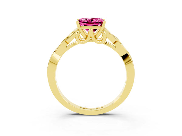 Yellow gold Princess Cut Pink Sapphire Solitaire Celtic Knot Ring with Four-Prong Setting