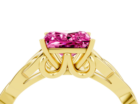 Yellow gold Princess Cut Pink Sapphire Solitaire Celtic Knot Ring with Four-Prong Setting_40