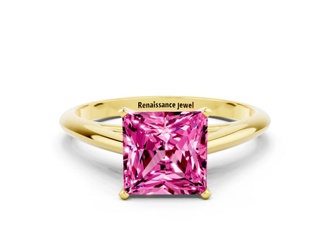 Yellow gold Princess Cut Pink Sapphire Solitaire Engagement Ring with Cathedral Setting and Four-Prong Mount_12