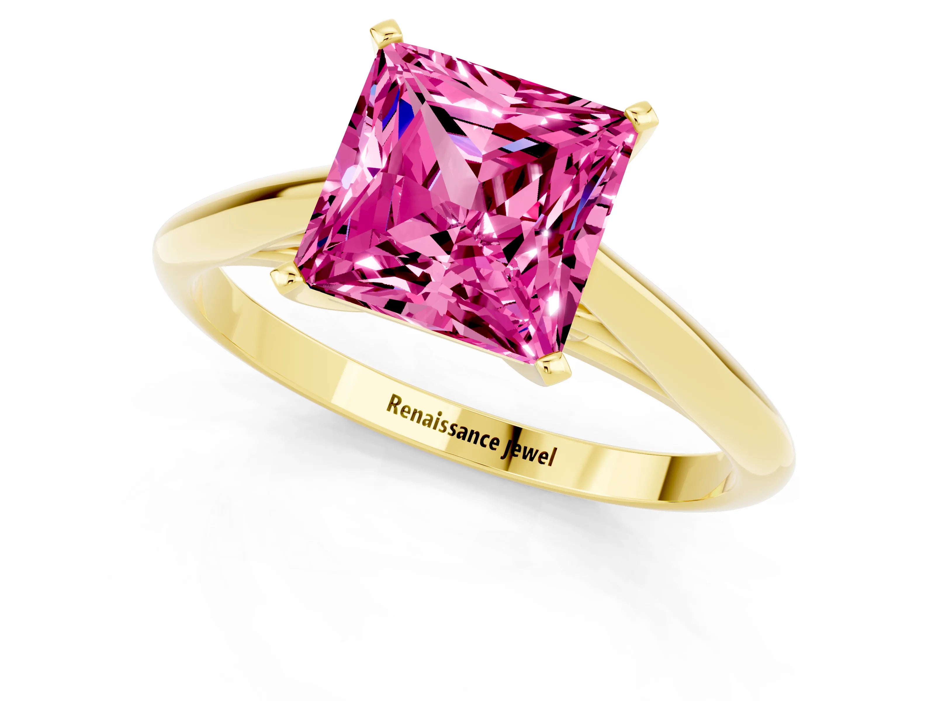 Yellow gold Princess Cut Pink Sapphire Solitaire Engagement Ring with Cathedral Setting and Four-Prong Mount_13