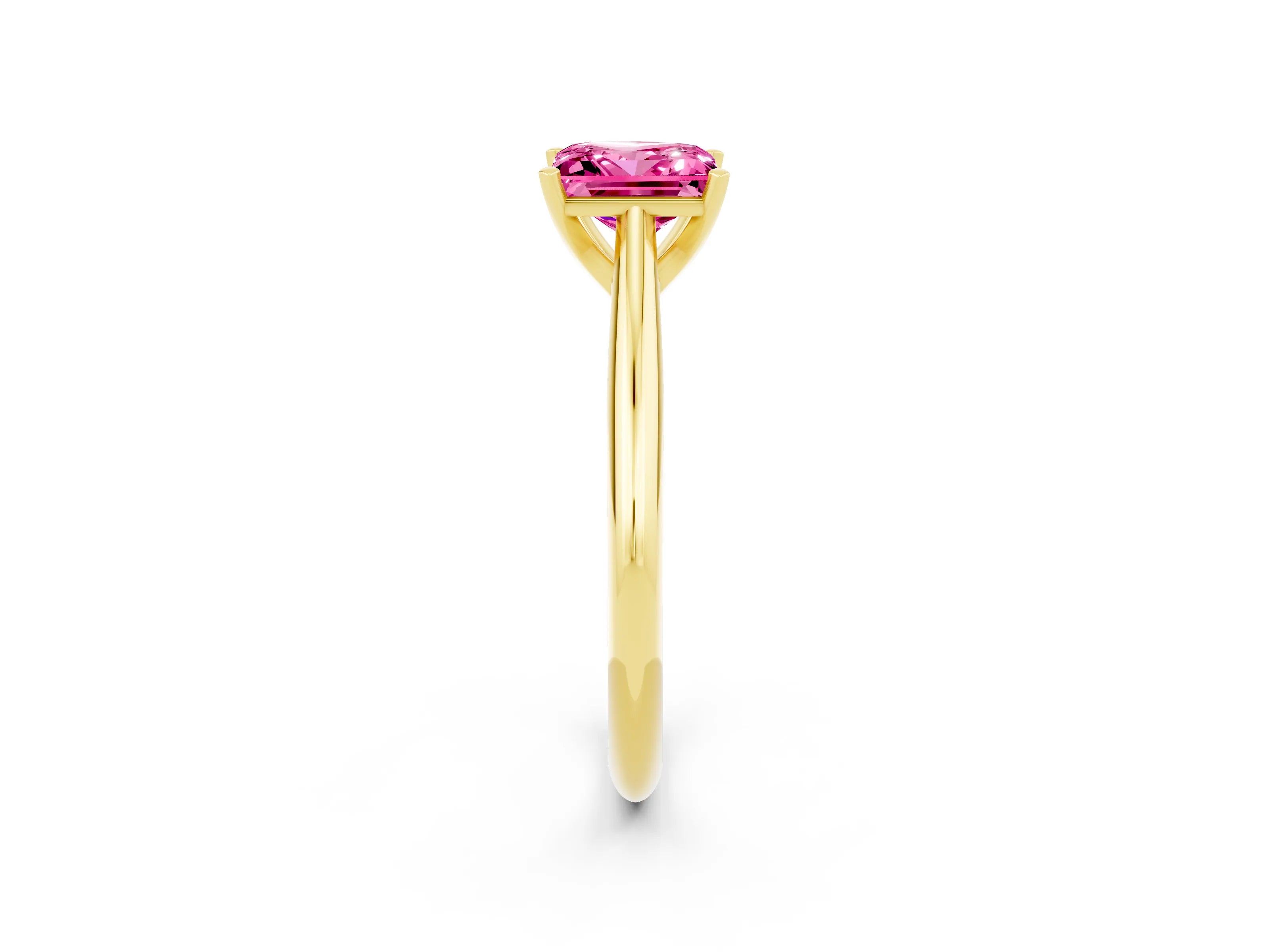 Yellow gold Princess Cut Pink Sapphire Solitaire Engagement Ring with Cathedral Setting and Four-Prong Mount_14