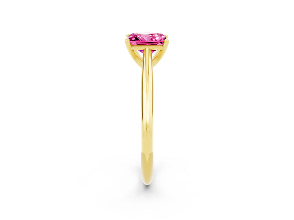Yellow gold Princess Cut Pink Sapphire Solitaire Engagement Ring with Cathedral Setting and Four-Prong Mount