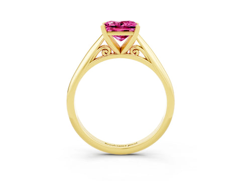 Yellow gold Princess Cut Pink Sapphire Solitaire Engagement Ring with Cathedral Setting and Four-Prong Mount_15