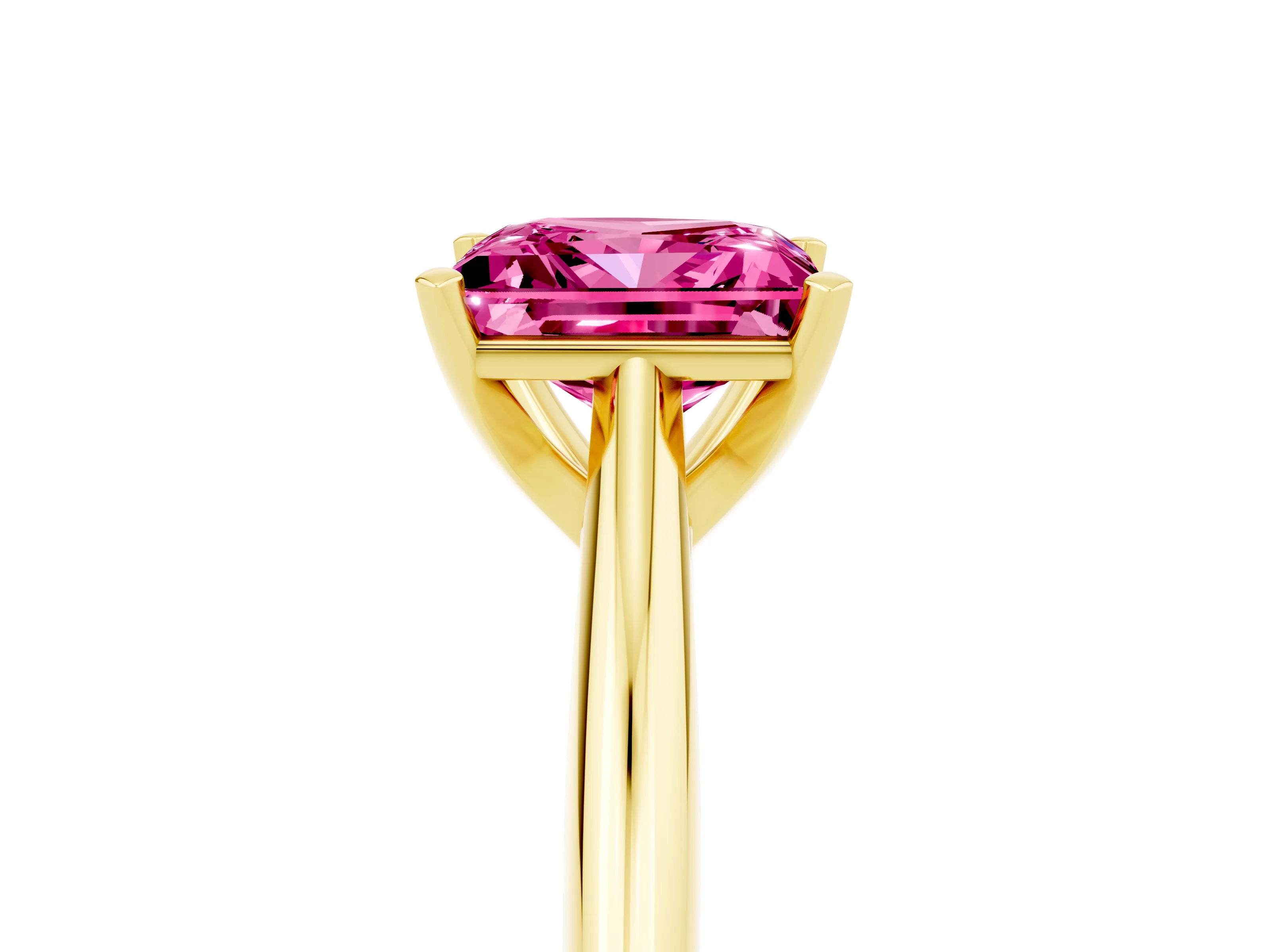 Yellow gold Princess Cut Pink Sapphire Solitaire Engagement Ring with Cathedral Setting and Four-Prong Mount_17