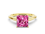 Yellow gold Princess Cut Pink Sapphire Solitaire Engagement Ring with Cathedral Setting and Four-Prong Mount_24