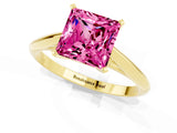 Yellow gold Princess Cut Pink Sapphire Solitaire Engagement Ring with Cathedral Setting and Four-Prong Mount_67